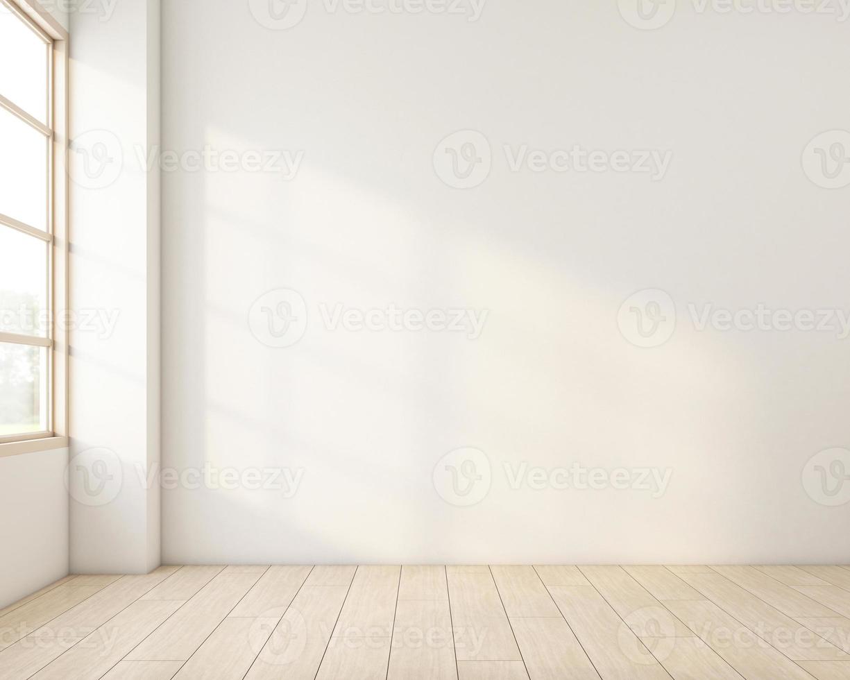 Japandi style empty room decorated with white wall and wood floor. 3d rendering photo