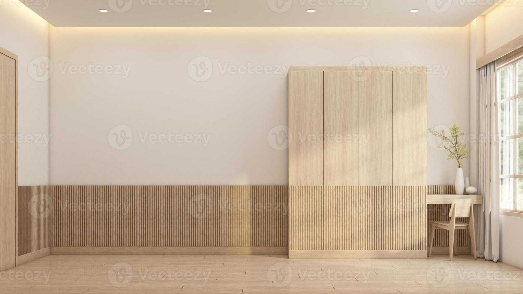 Minimalist style empty room decorated with wood wardrobe. 3d rendering photo