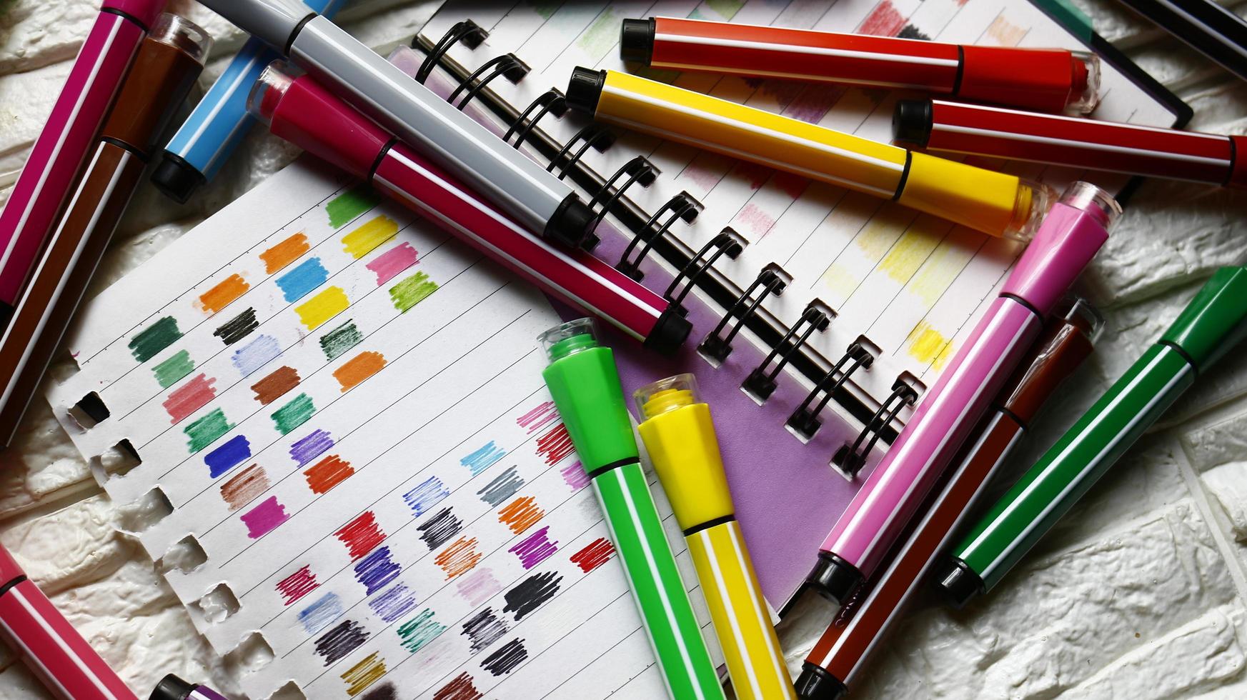 Various Colored Art Supplies Scattered On Table In Karachi Pakistan 2022 photo