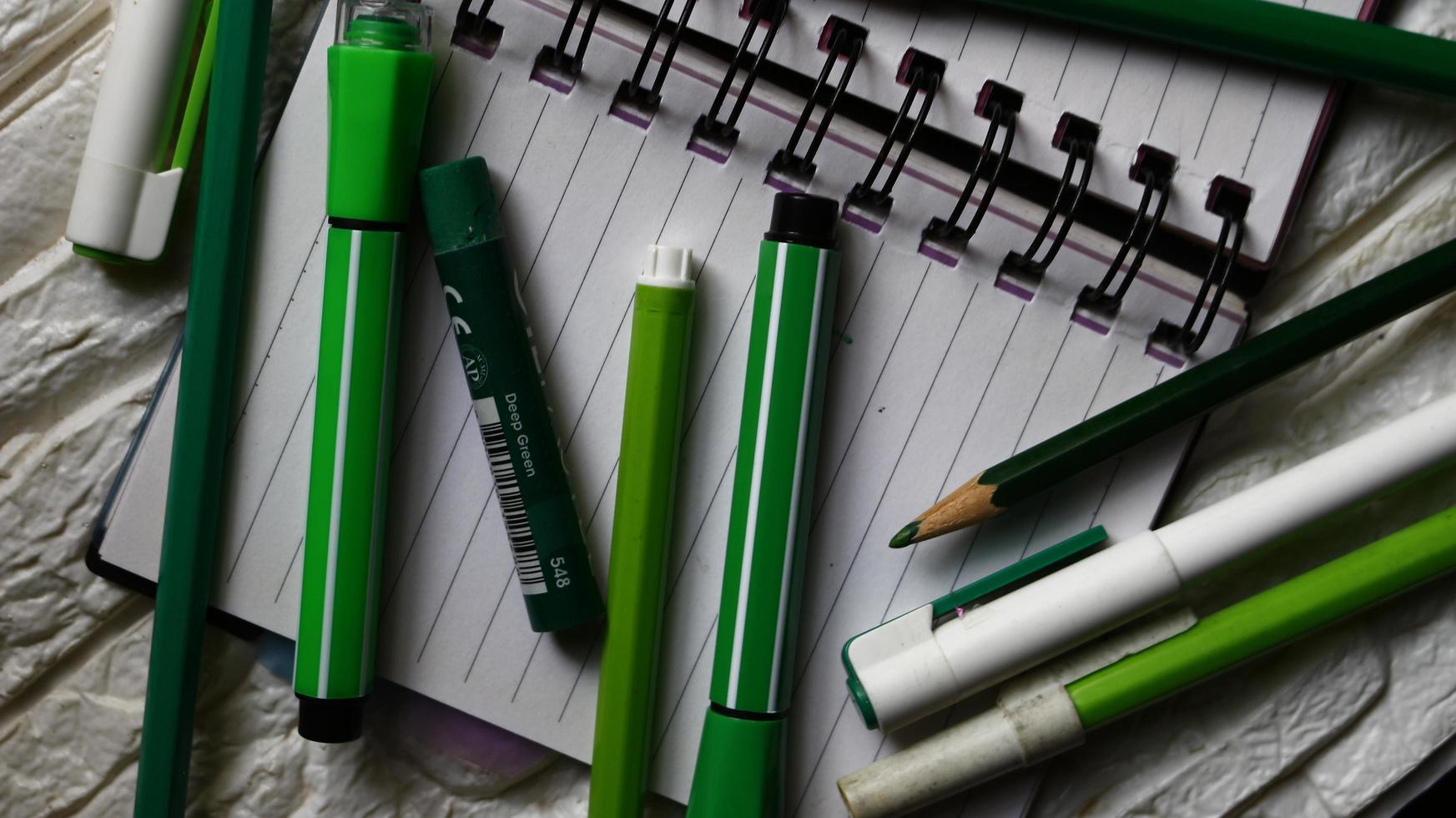 Various Colored Art Supplies Scattered On Table In Karachi Pakistan 2022 photo