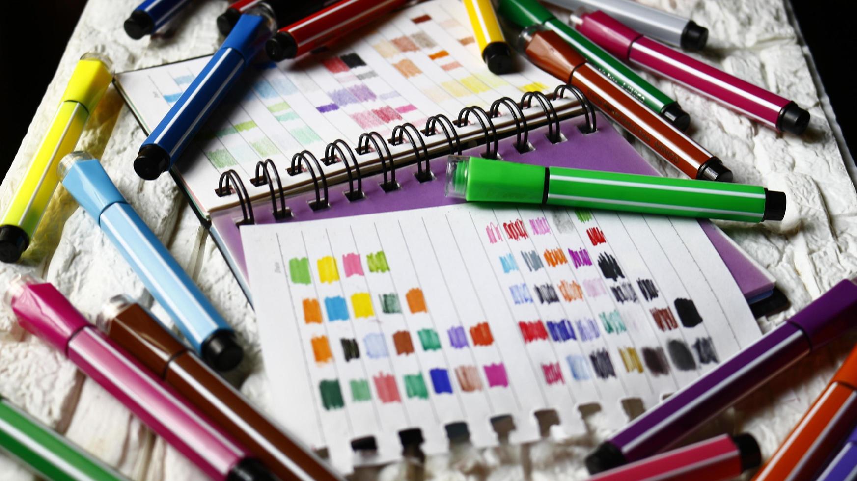 Various Colored Art Supplies Scattered On Table In Karachi Pakistan 2022 photo