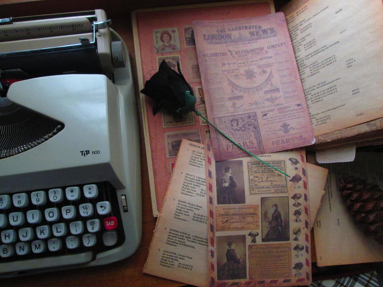 Vintage Desk Top Setting With Typewriter and Old Books In Karachi Pakistan 2022 photo