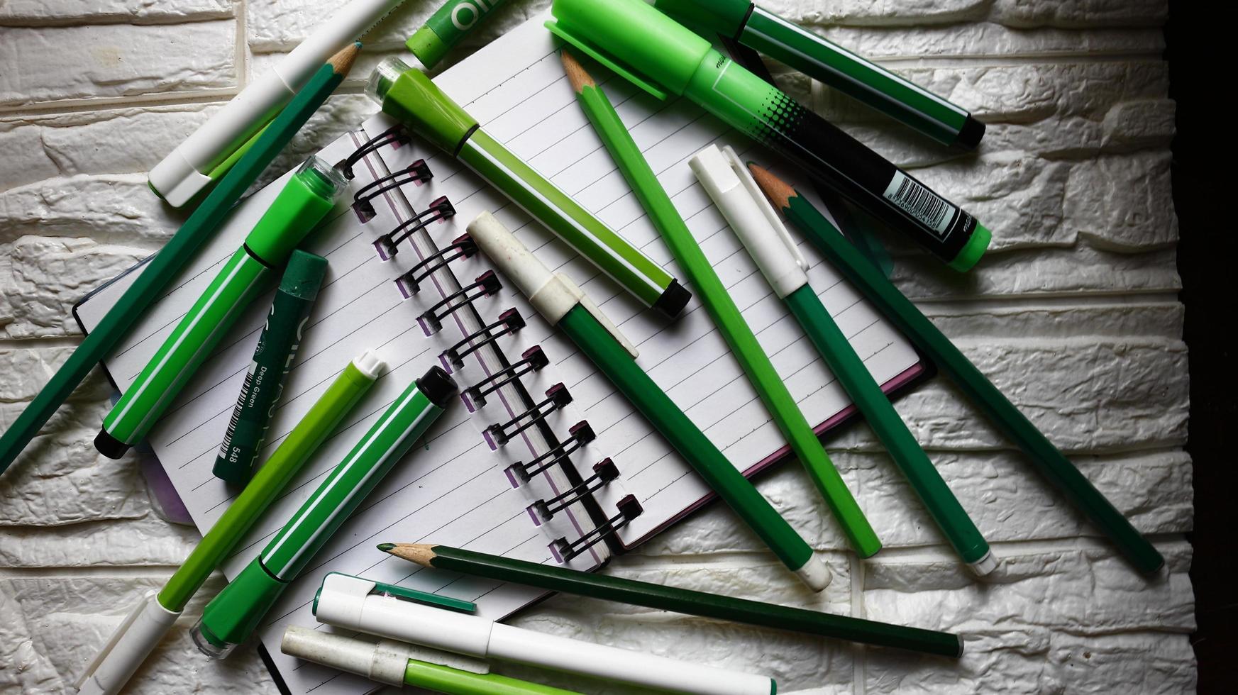 Various Colored Art Supplies Scattered On Table In Karachi Pakistan 2022 photo