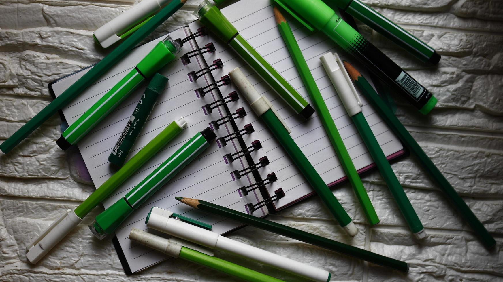 Various Colored Art Supplies Scattered On Table In Karachi Pakistan 2022 photo