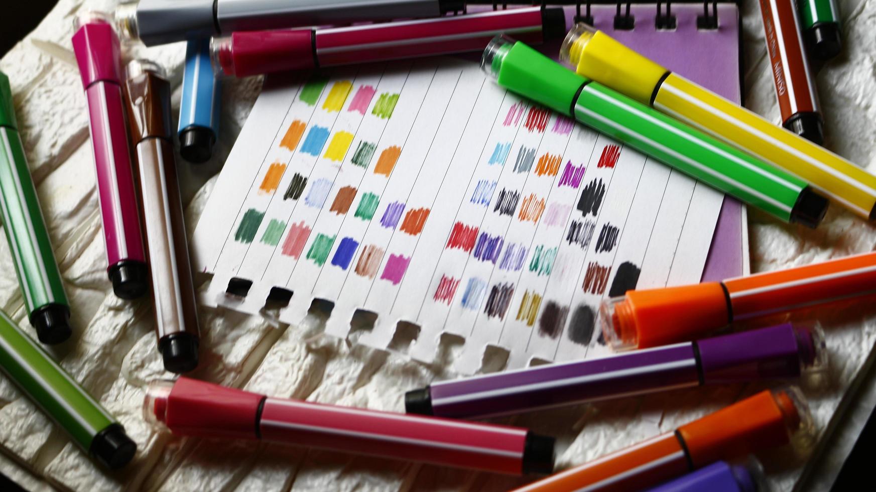 Various Colored Art Supplies Scattered On Table In Karachi Pakistan 2022 photo