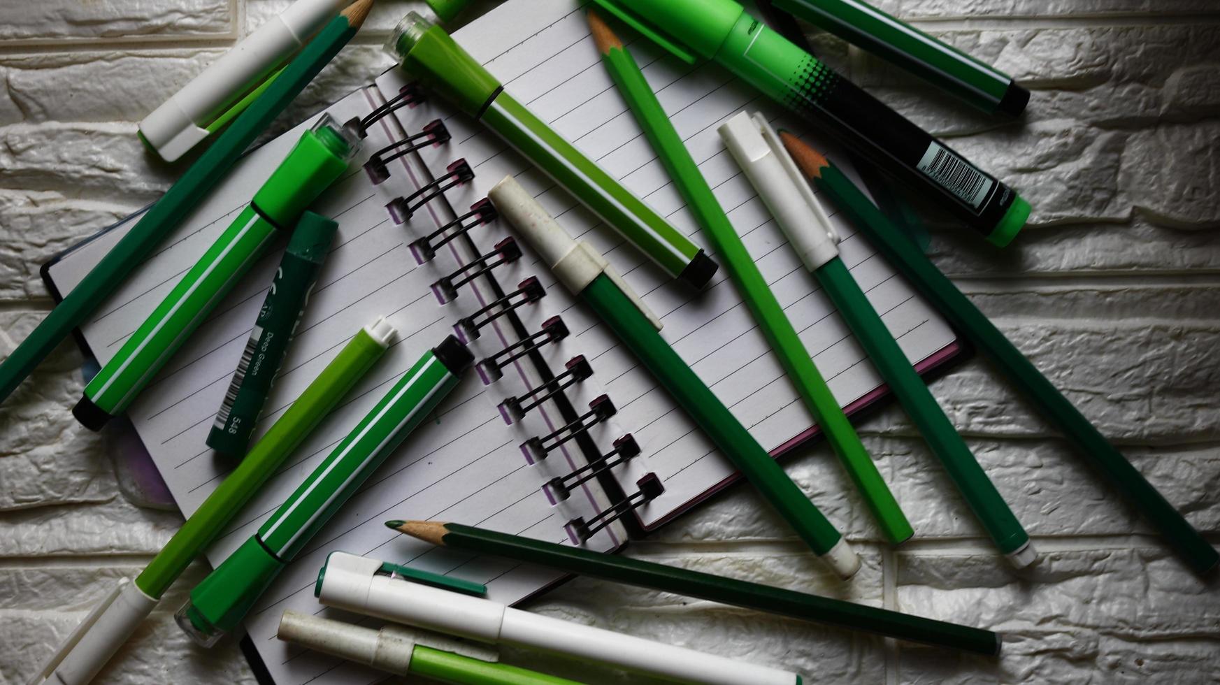 Various Colored Art Supplies Scattered On Table In Karachi Pakistan 2022 photo
