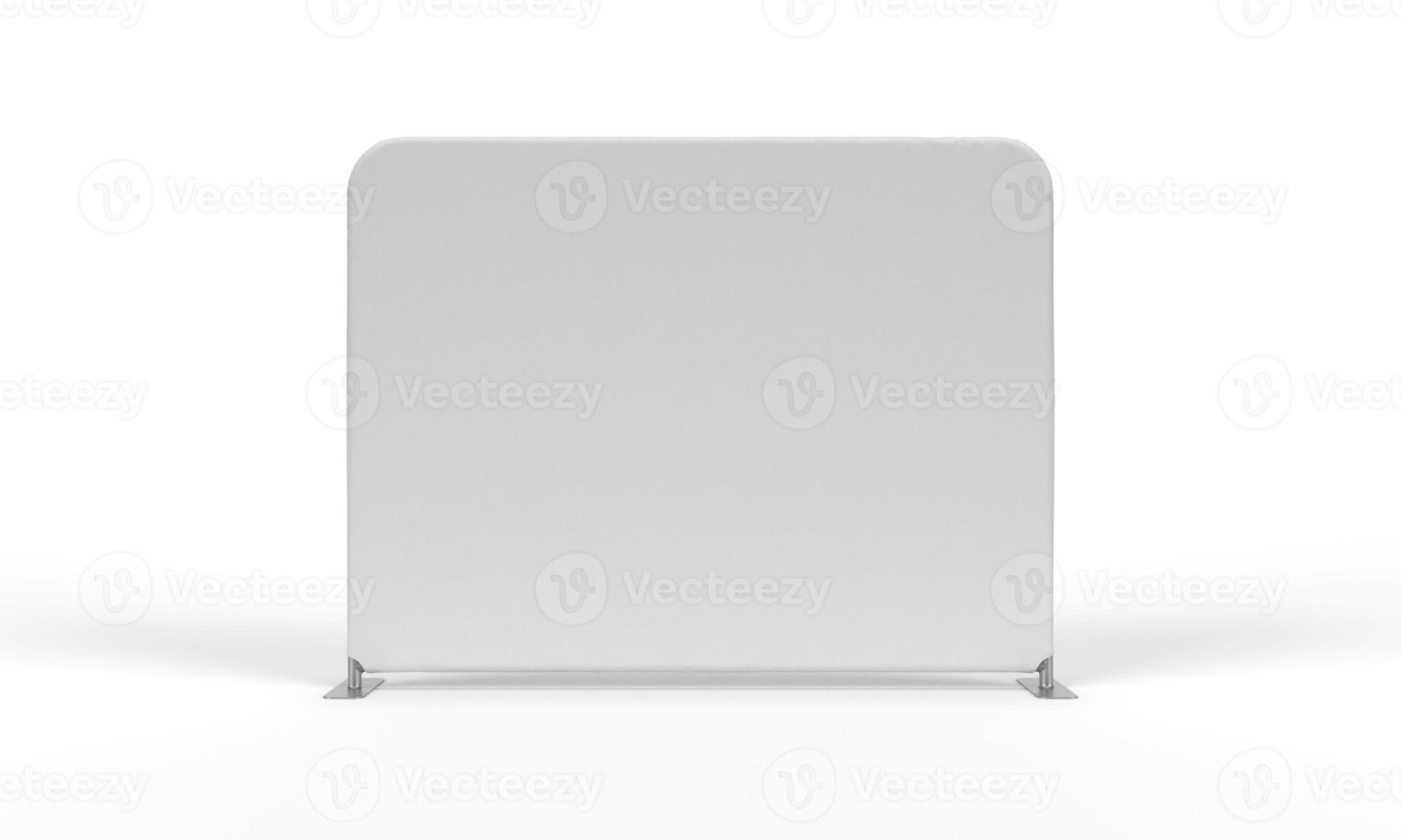 Modern Cloth Banner Display Wall with Flat Steel Feet, Isolated on a White Background for Mockup and Illustrations. 3D render. photo