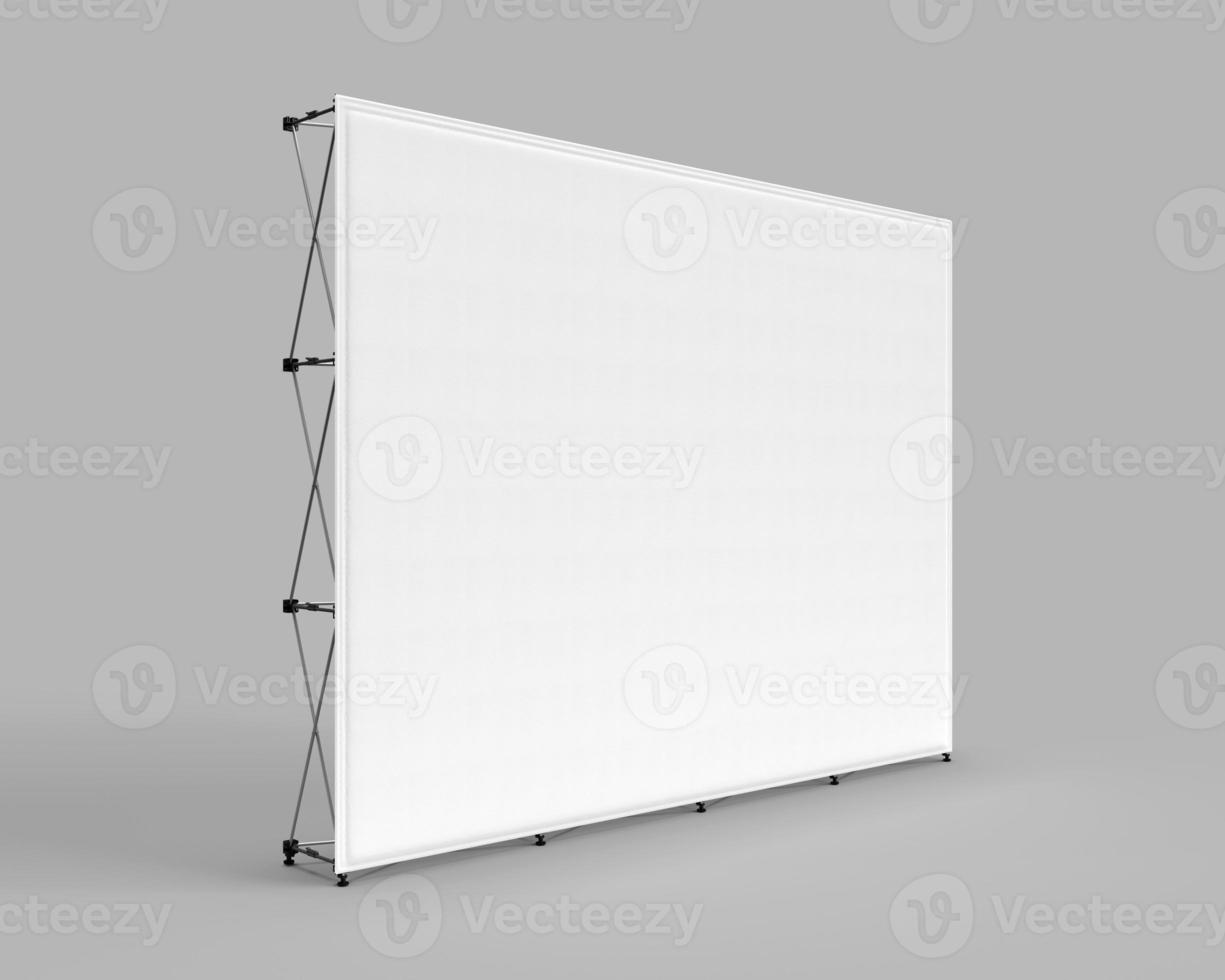 Wall Banner Cloth Exhibition Trade Stand, Photo realistic 3d render visualization of exhibition wall. White cloth skin isolated on grey background for mockups
