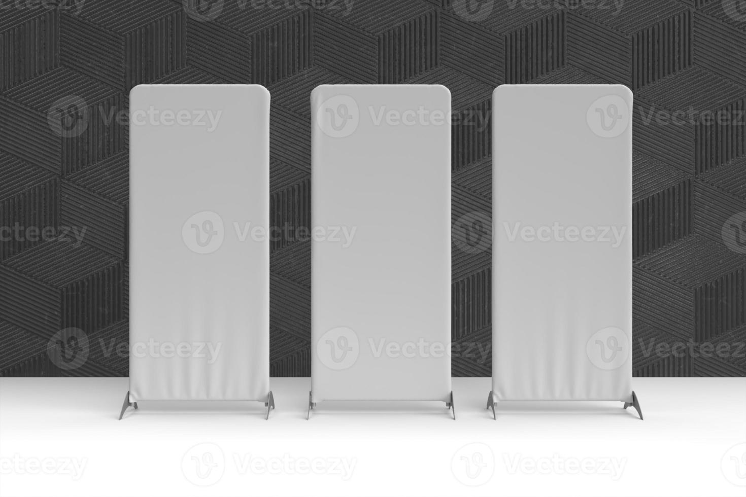 Wall Banner Sock systems in front of a black textured wall, side by side. 3D rendered illustration for mockups and illustrations. photo
