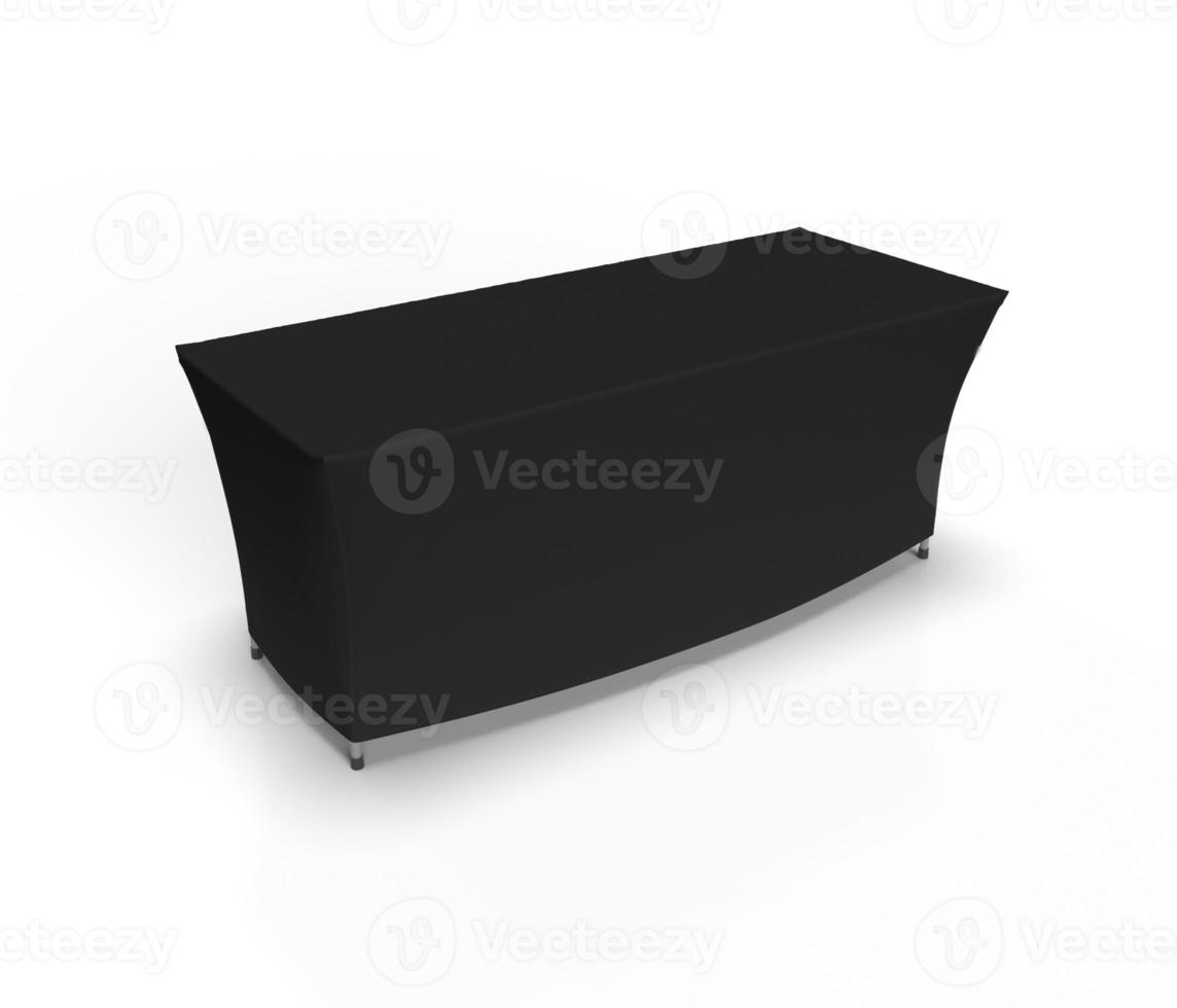 Black exhibition table cloth running isolated on white background, perspective view for mockup. 3d render illustration photo