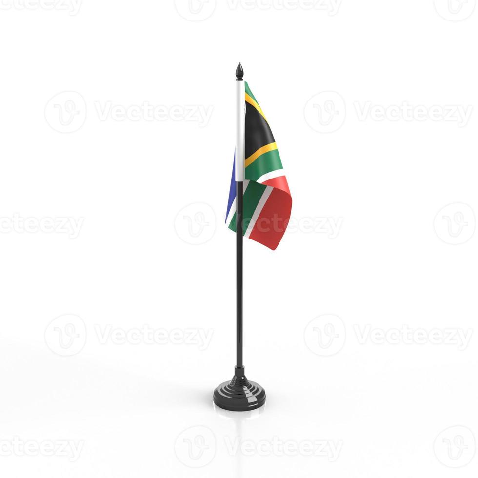 Desk Flag, Table Flag, Black Plastic Flag Base and Pole, South African hanging Flag with a white stitched sleeve, White Background with Shadow for Mockup and Illustration use. photo