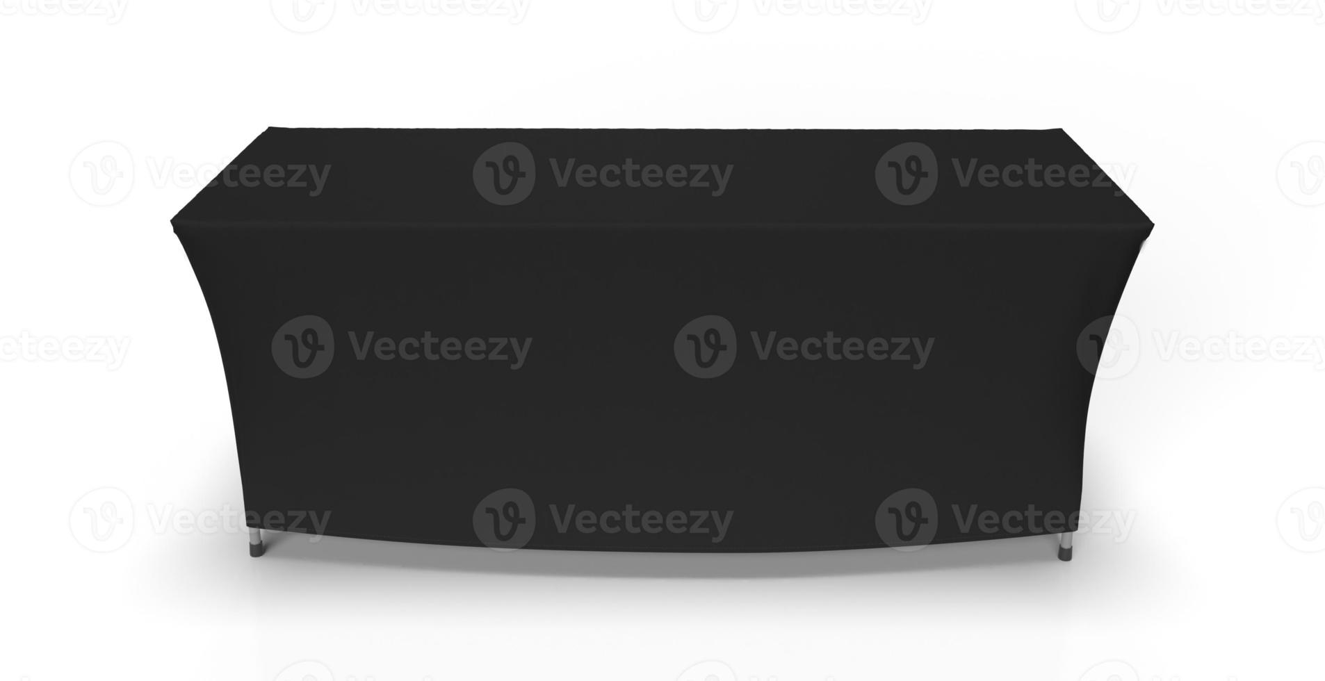 Black table cloth box fit stitched exhibition adjustable runner isolated on white background. 3D render illustration. Front Perspective View. photo