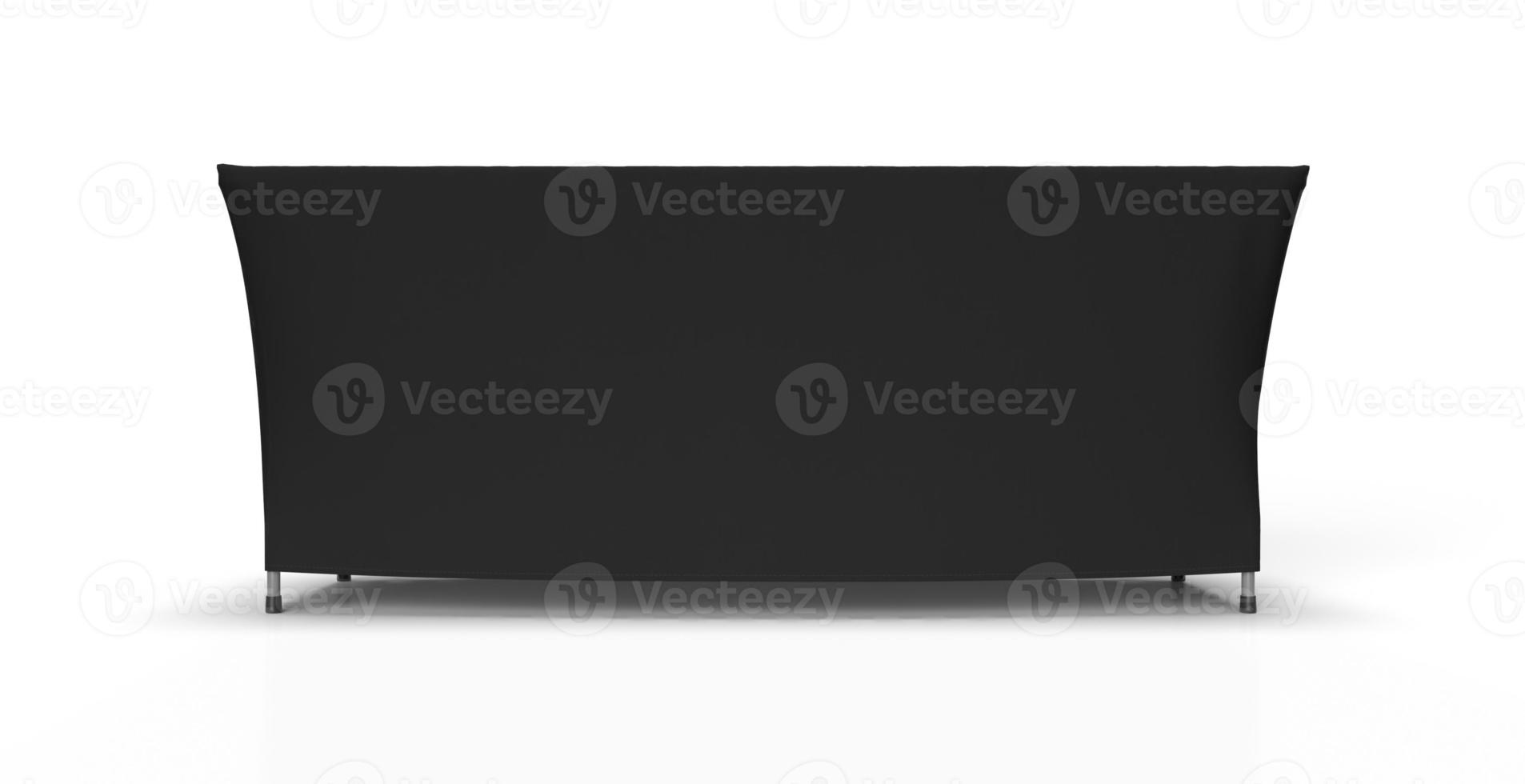 Black table cloth box fit stitched exhibition adjustable runner isolated on white background. 3D render illustration. Front View. photo