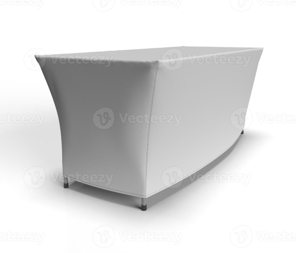 Black exhibition table cloth running isolated on white background, left side perspective view for mockup. 3d render illustration photo