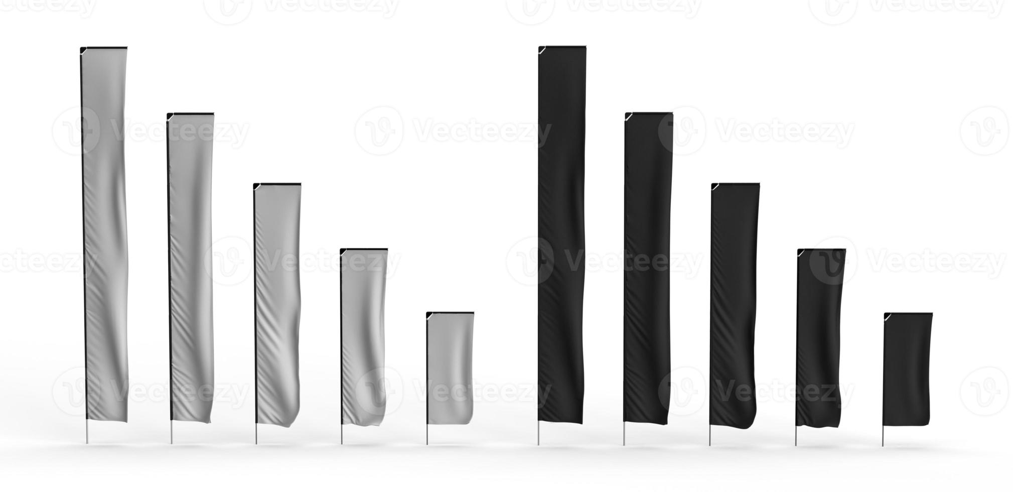 Outdoor Feather Flag Series Range in both black and white isolated on a white background. Ready for Mockup, Product Advertising. 3D Illustration photo