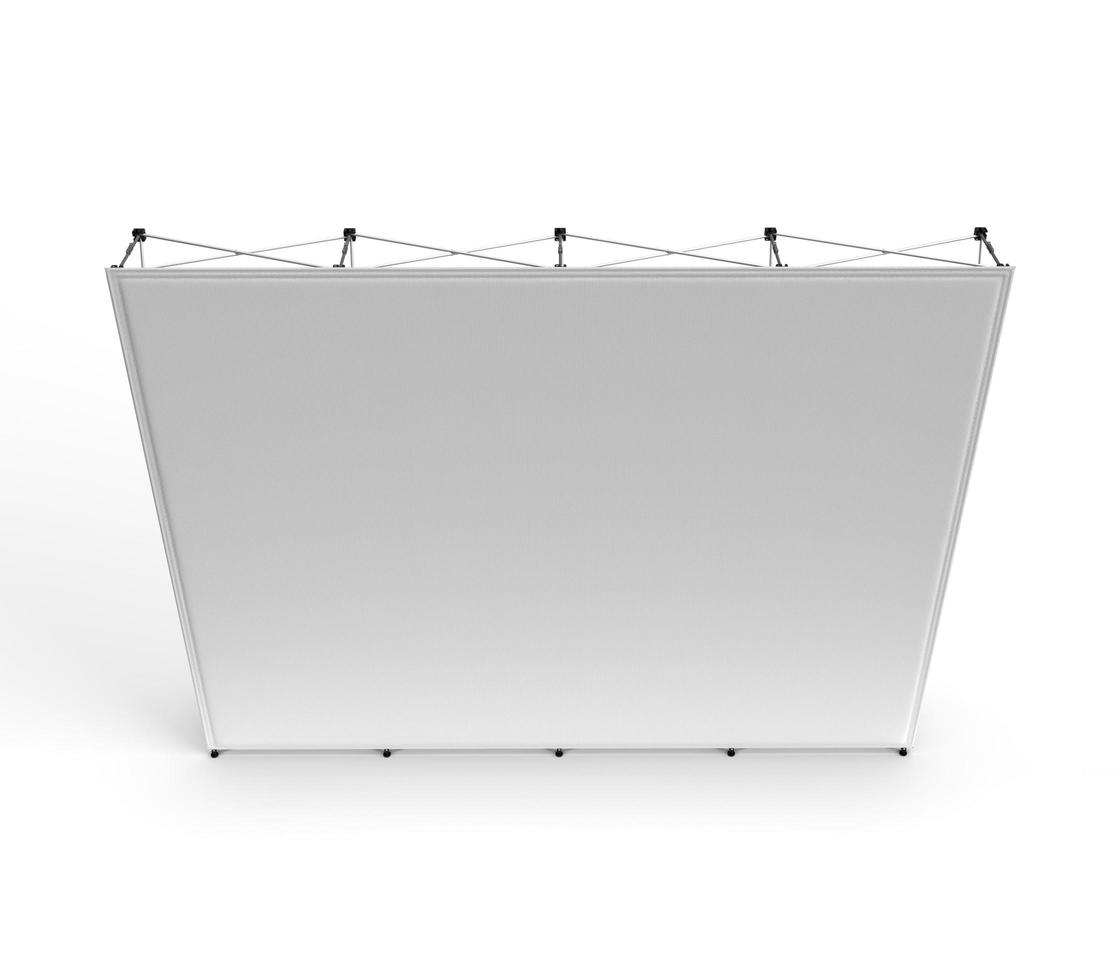 Trade exhibition stand, Wall Banner, 3D rendering visualization of exhibition product, Advertising wall isolated on white background with space for branding digital graphics. photo