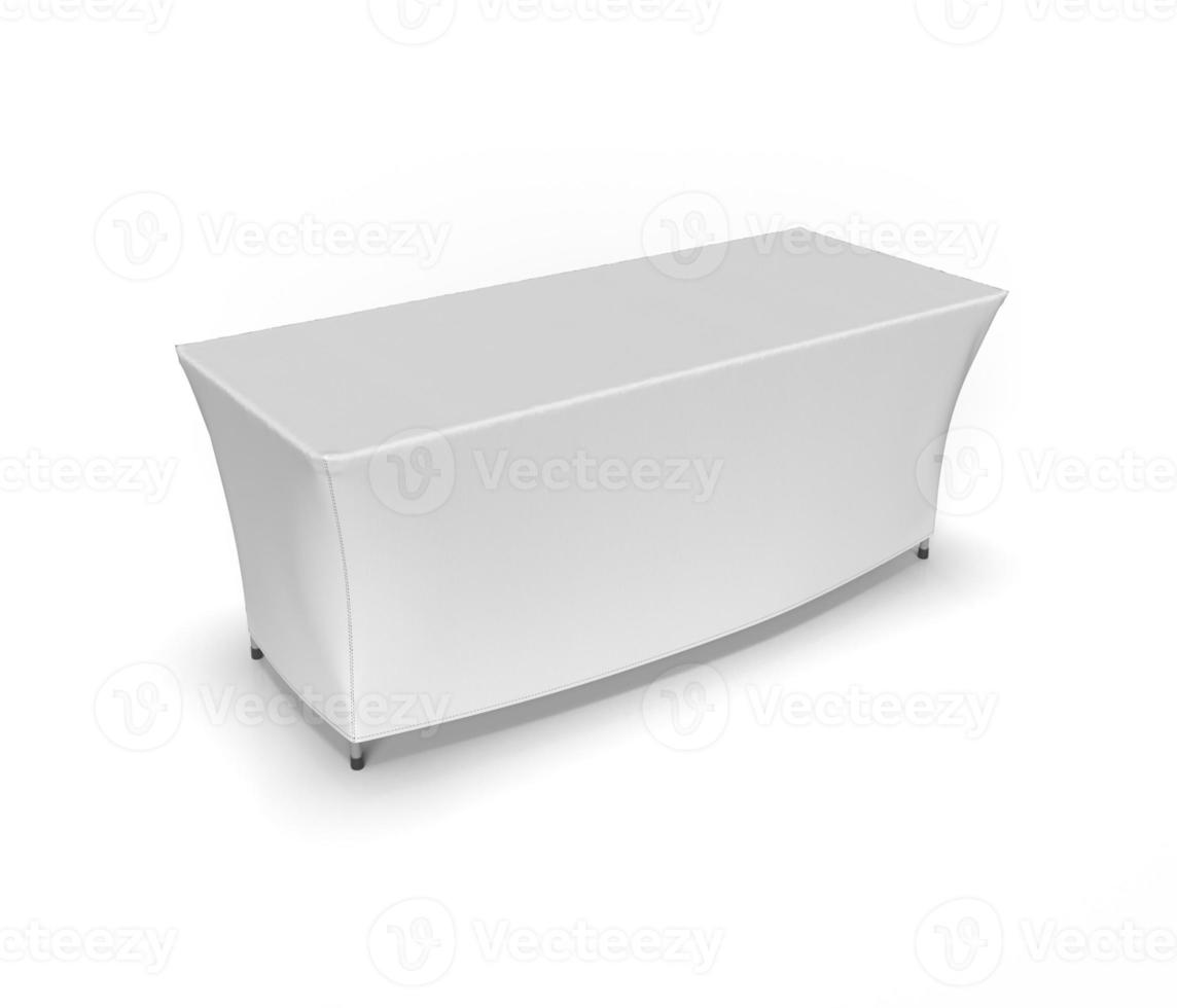 White blank exhibition table cloth running isolated on white background, perspective view for mockup. 3d render illustration photo
