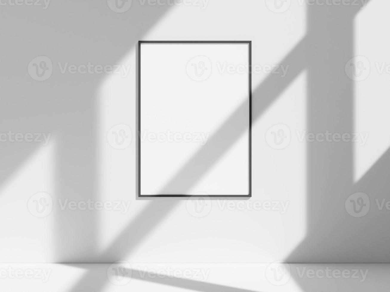 Empty frame on the white wall with window shadow photo