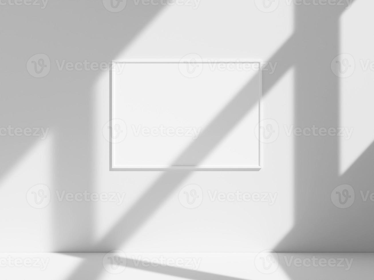 Empty frame on the white wall with window shadow photo