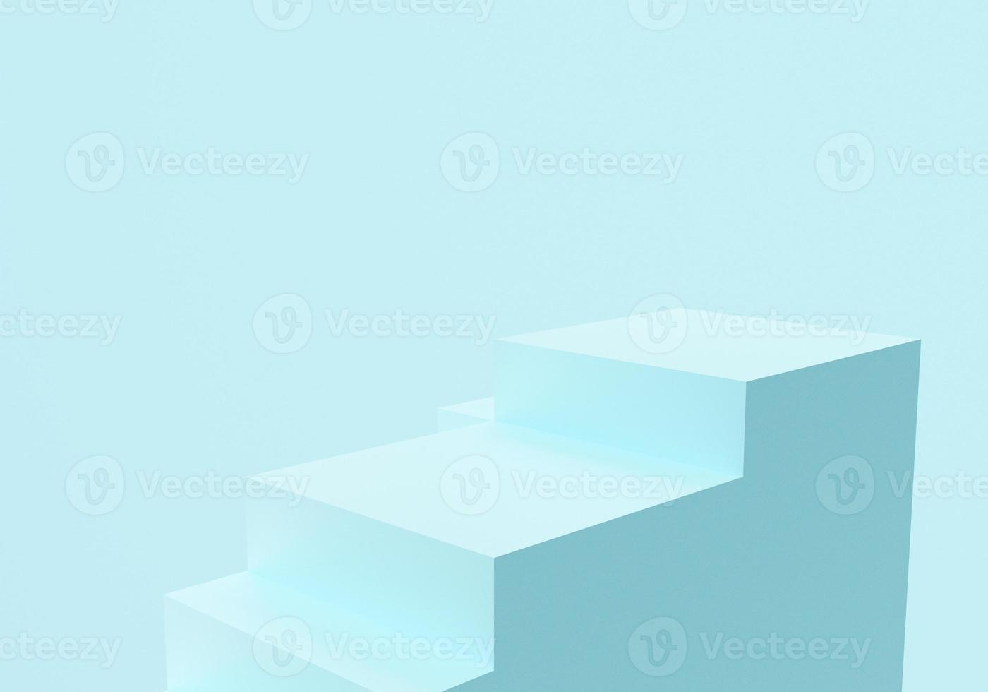 Abstract minimal background. Blue steps, stairs on blue background. Blank pedestal, empty podium. Architectural element, Isolated object, primitive shape. Product showcase, shop display. photo
