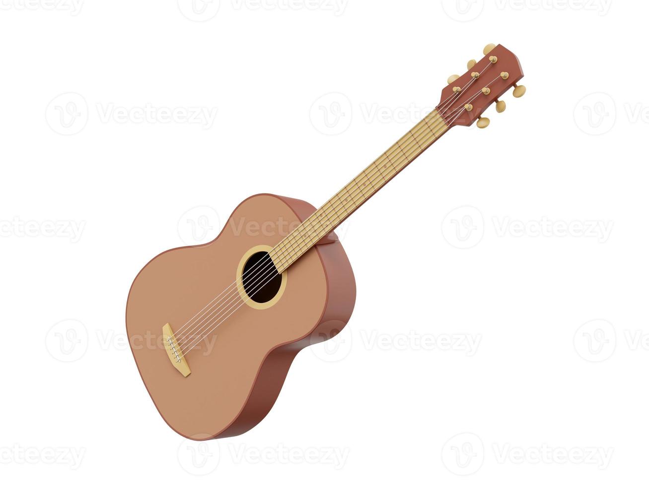 Realistic acoustic guitar. 3D rendering. Icon on white background. photo