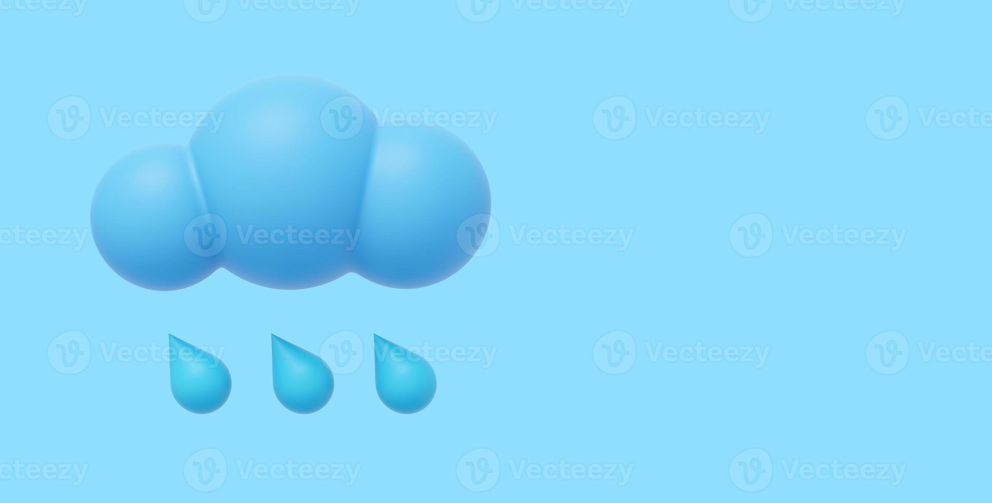 Blue cartoon cloud with rain. 3D rendering. Icon on blue background, space for text. photo