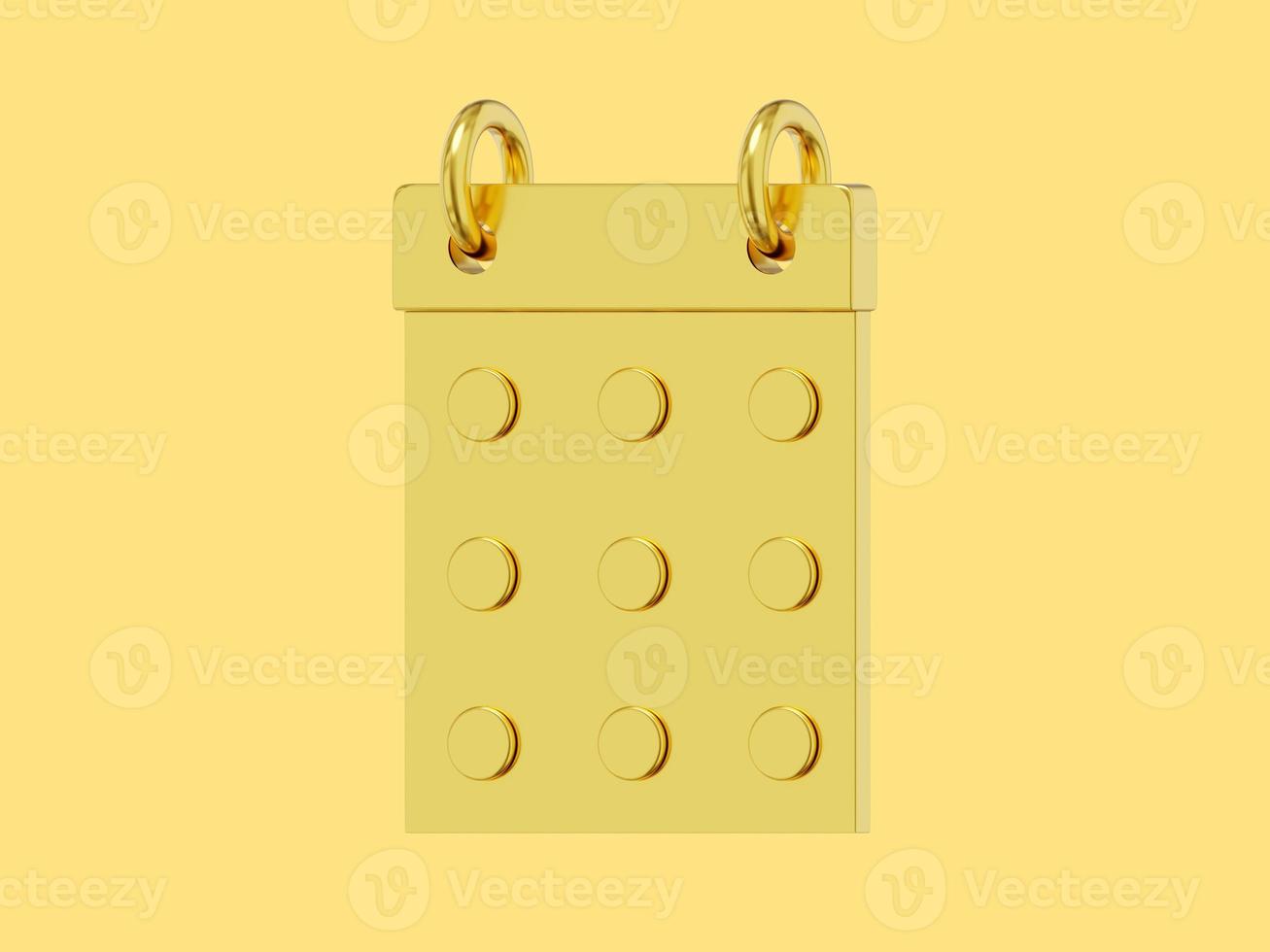 Simple flip calendar gold metal. 3D rendering. Icon on yellow background. photo