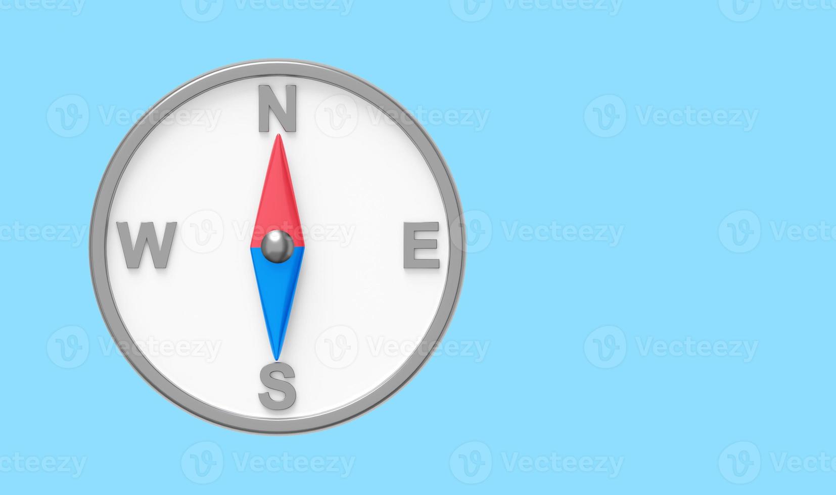 Simple compass, navigation, direction finding. 3D rendering. Icon on blue background, space for text. photo
