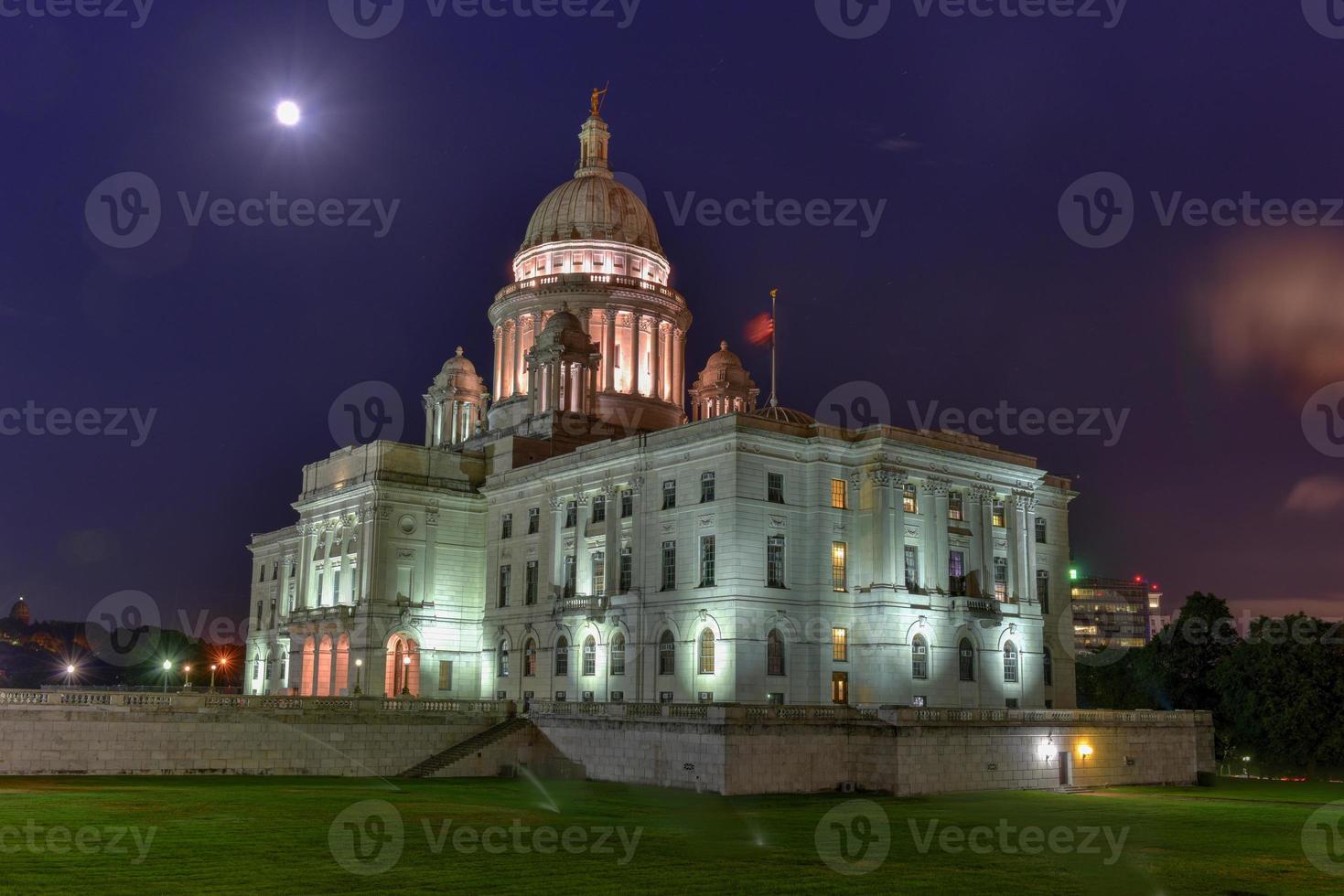 The Rhode Island State House, the capitol of the U.S. state of Rhode Island at night. photo