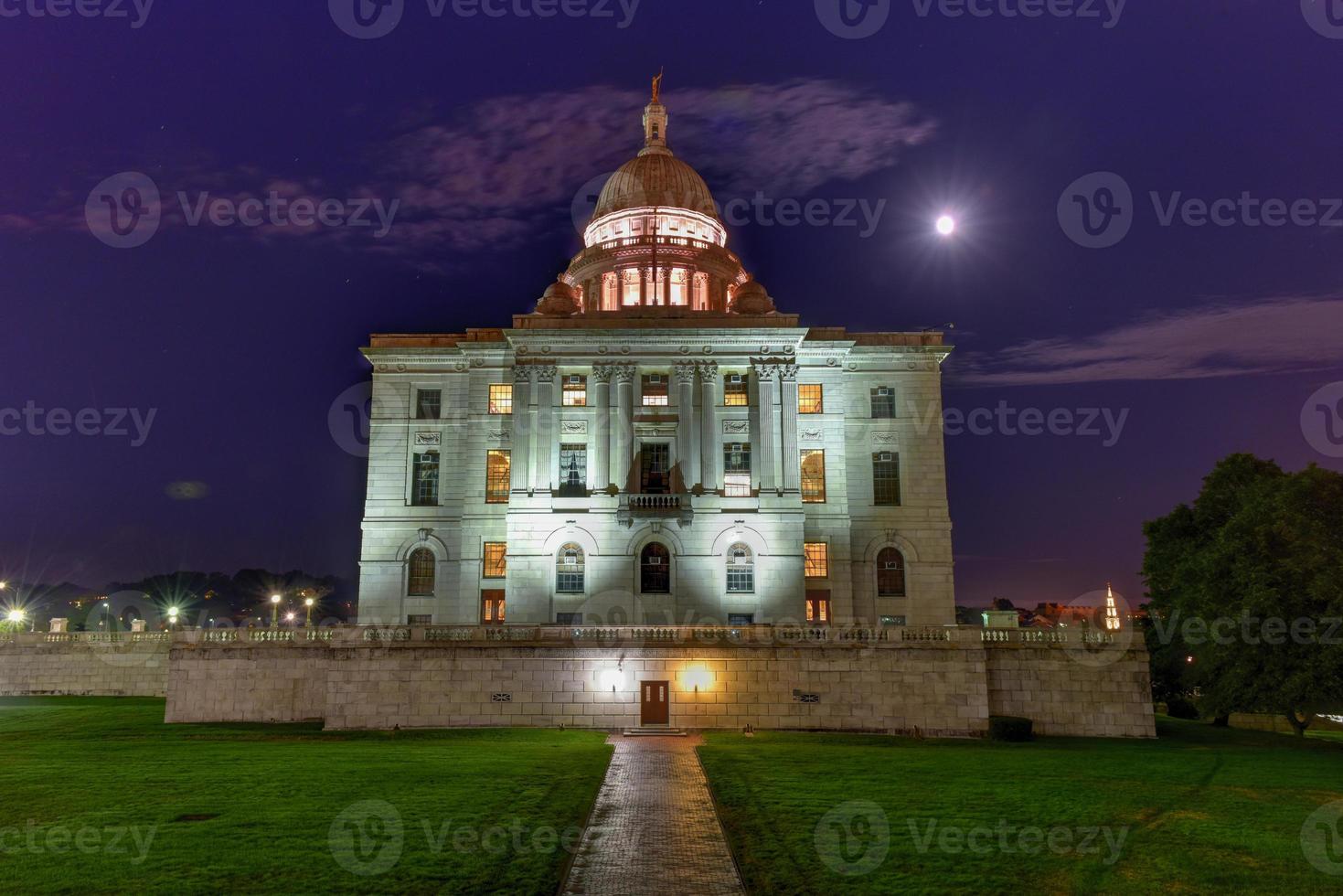 The Rhode Island State House, the capitol of the U.S. state of Rhode Island at night. photo