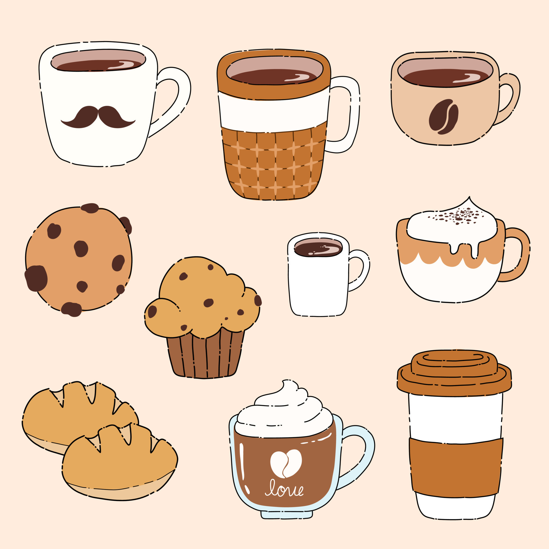 Cute Coffee lover doodles 16663506 Vector Art at Vecteezy