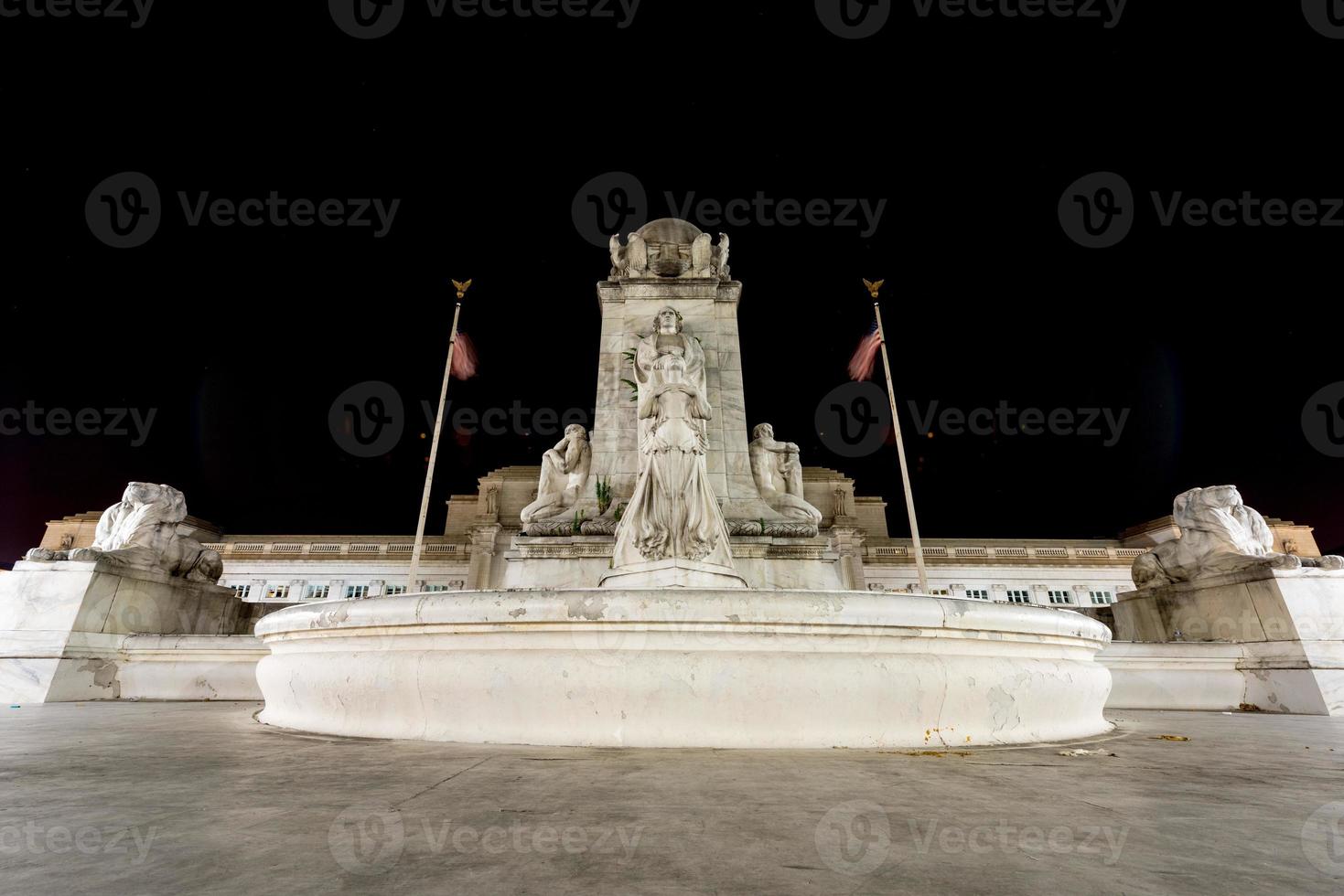 Columbus Fountain semicircular double-basin fountain in front of Union Station in Washington DC at night. photo