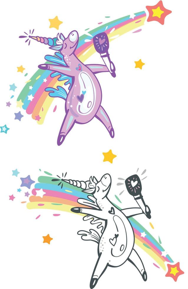 Cute Unicorns singing in microphone vector