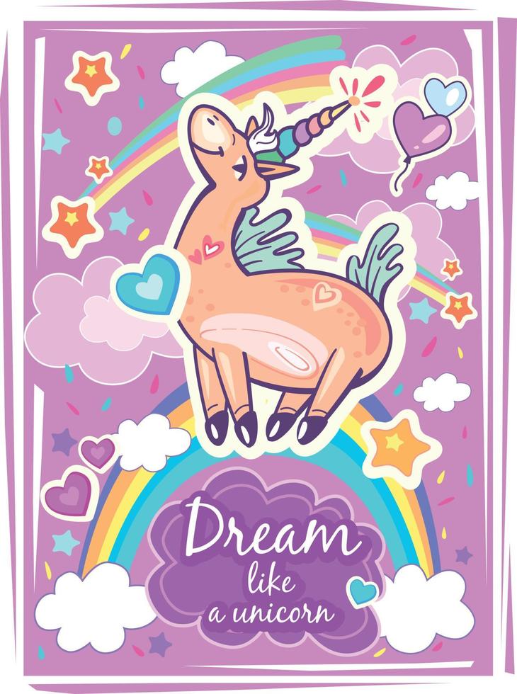 linda plantilla mágica de unicornio para tarjeta de invitación de fiesta de cumpleaños, baby shower, estampados infantiles, carteles, decoración vector