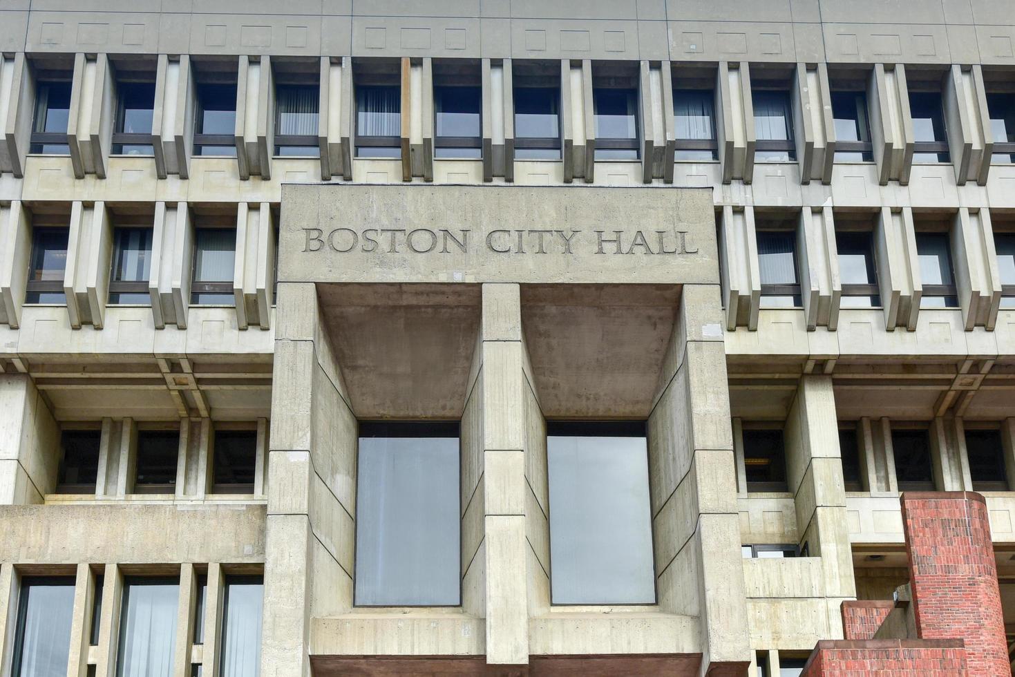 Boston City Hall in Government Center. The current hall was built in 1968 and is a controversial and prominent example of the brutalist architectural style, 2022 photo