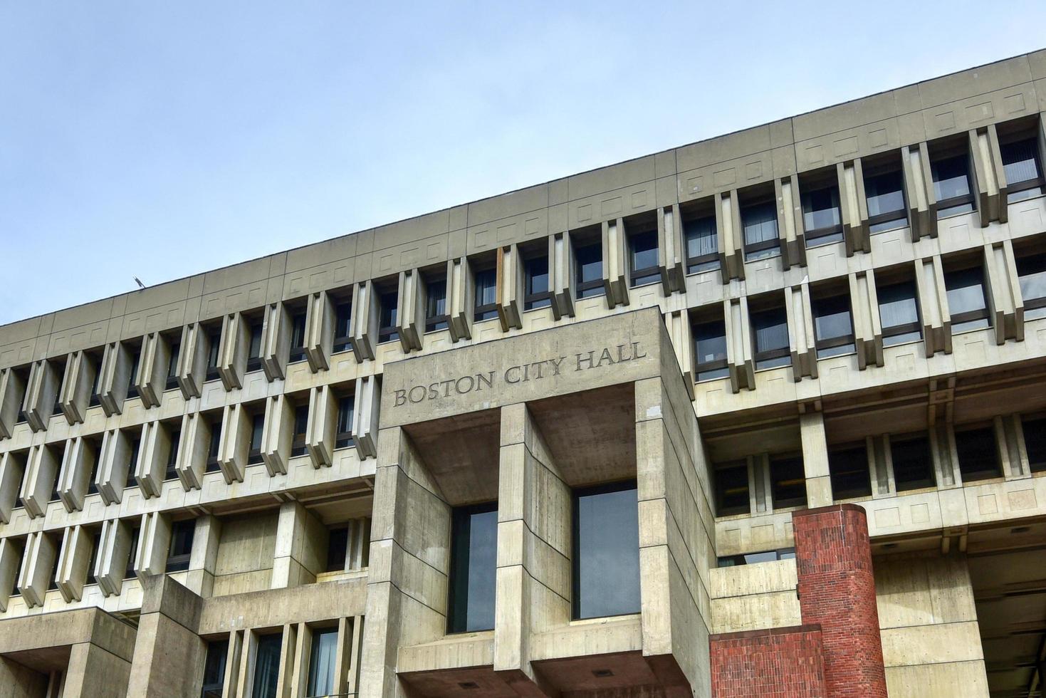 Boston City Hall in Government Center. The current hall was built in 1968 and is a controversial and prominent example of the brutalist architectural style, 2022 photo