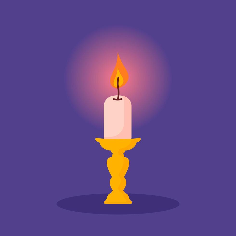 brillante vela encendida en un candelabro. ilustración vectorial dibujada a mano. vector