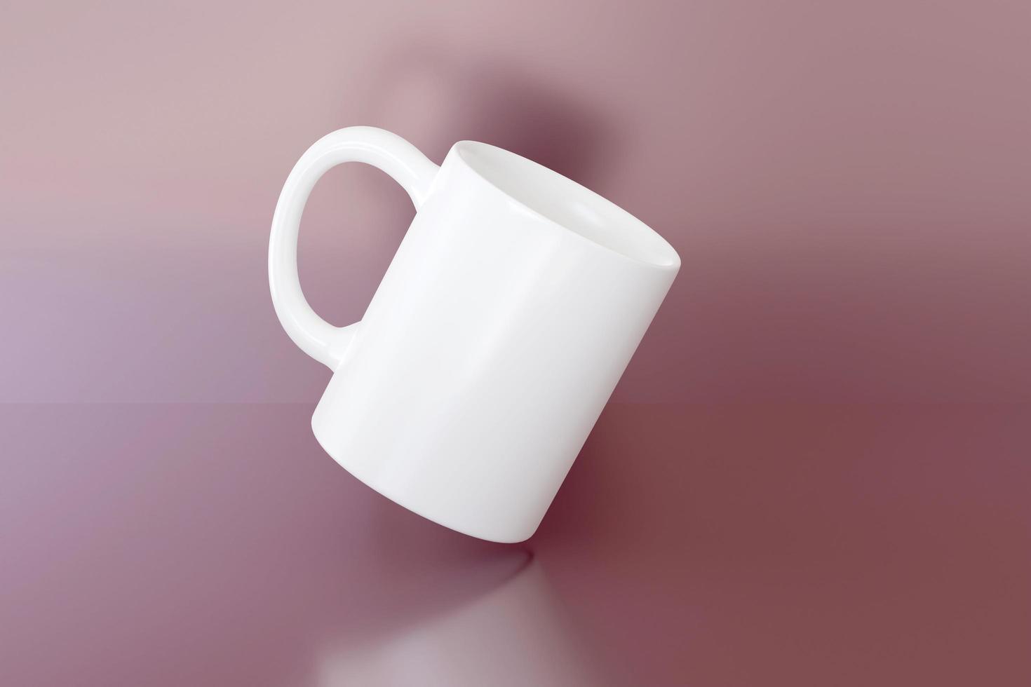 White mug mockup with reflection on pink glossy background. 3d render scene for sublimation design presentation for Mother Day or Valentines photo