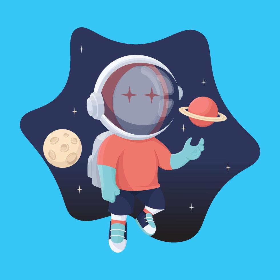 astronauta punk juega con el planeta y la luna vector