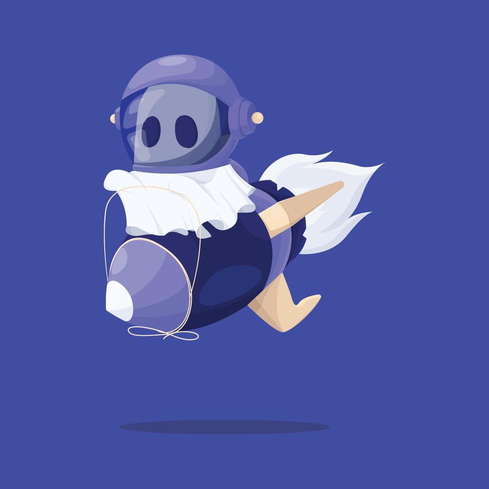 Ghost Astronaut Character Ride on a Rocket  Illustration vector