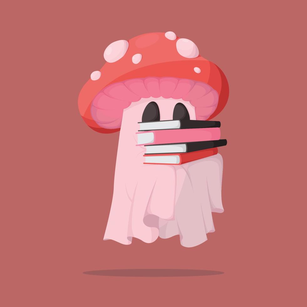 Ghost Mushroom Character Carries Book vector