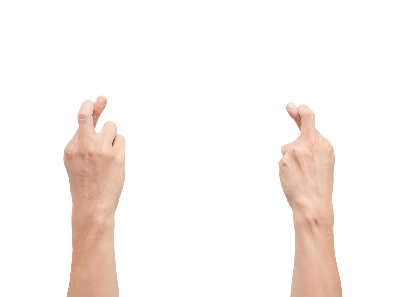 Back of hands cross finger white isolated photo