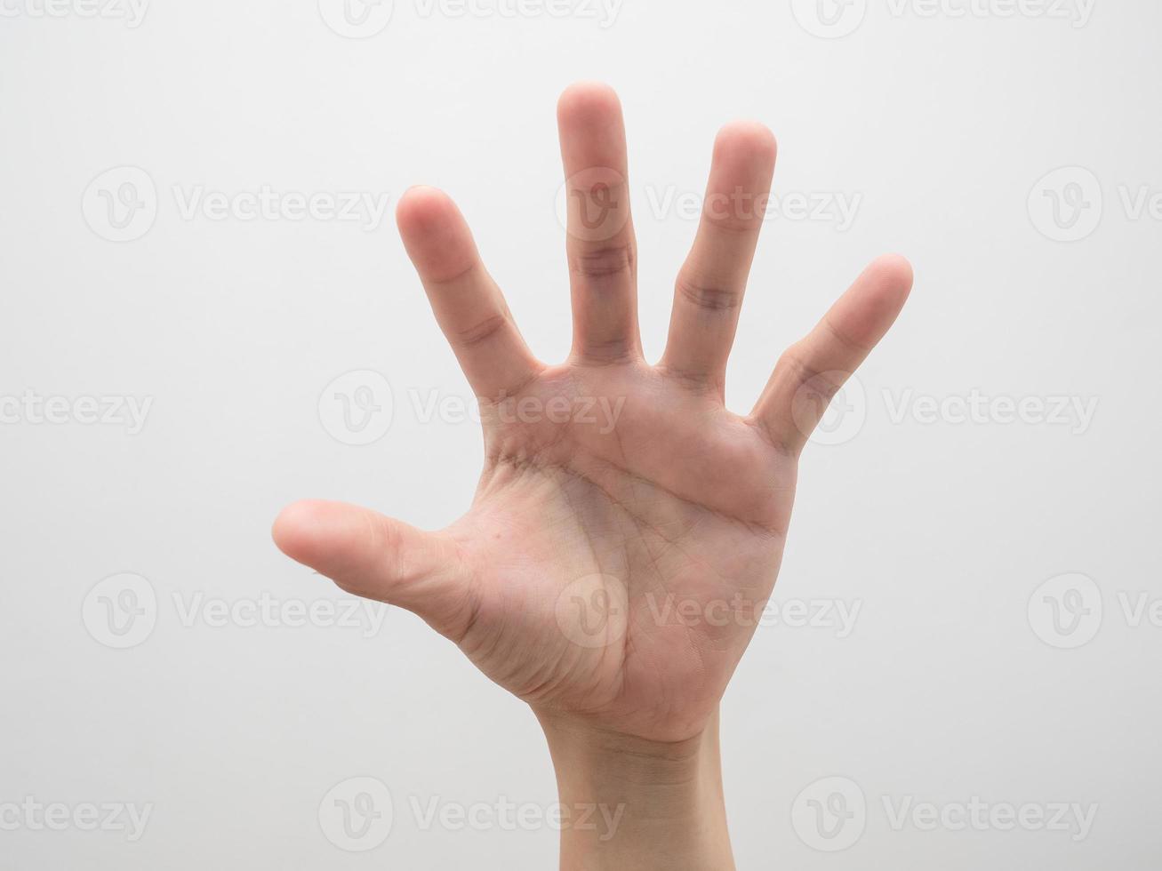 Close up man hand empty white isolated photo