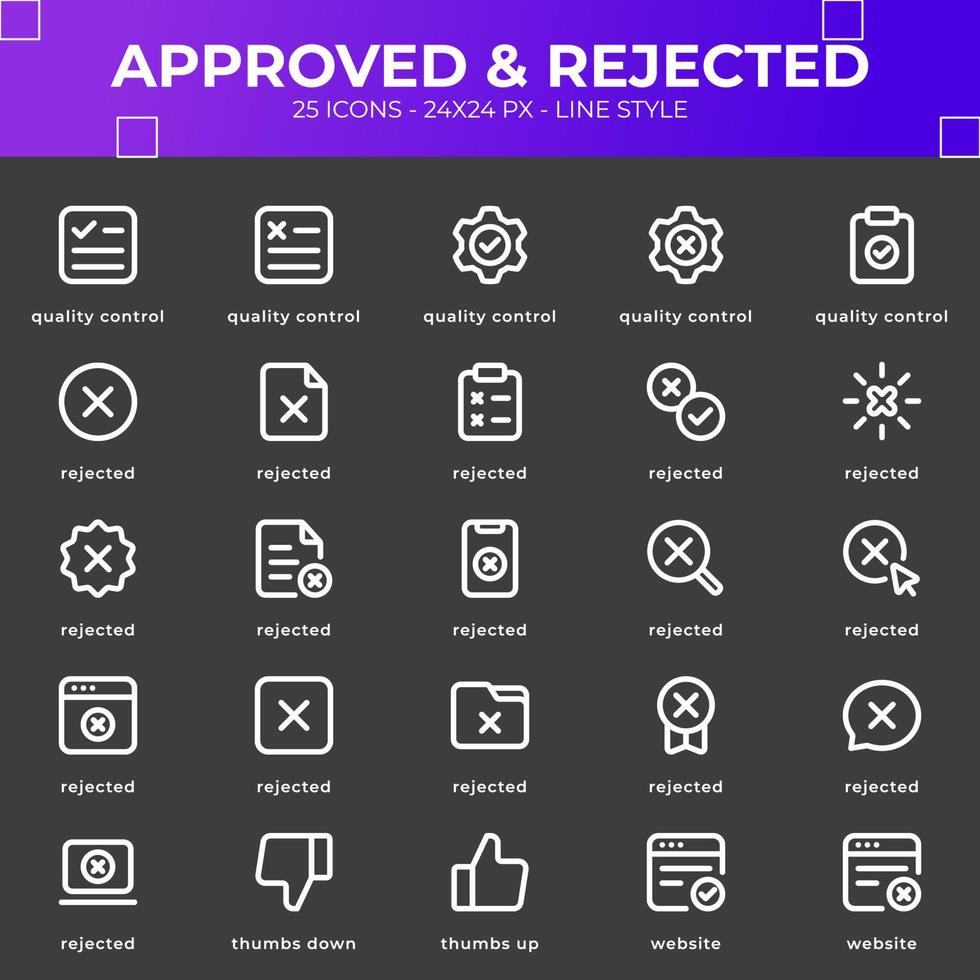 Approved and Rejected Icon Pack With White Color vector