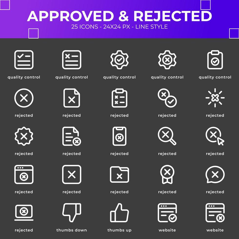 paquete de iconos aprobado y rechazado con color blanco vector