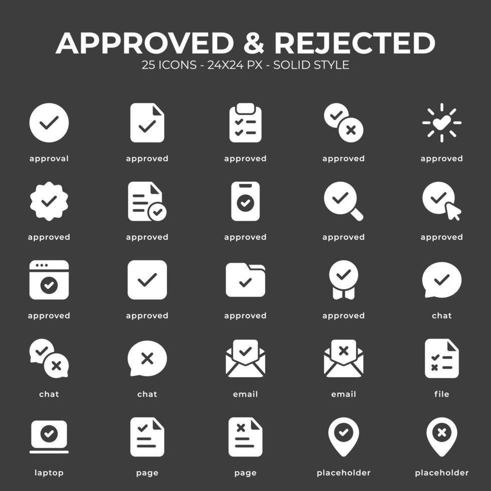 paquete de iconos aprobado y rechazado con color blanco vector