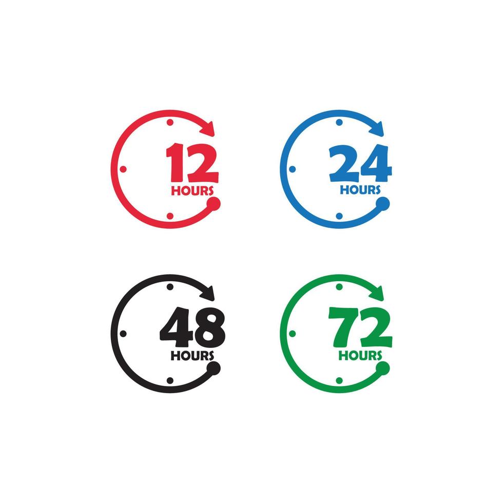 signo de 12, 24, 48 y 72 reloj flecha horas logo vector icono ilustración diseño