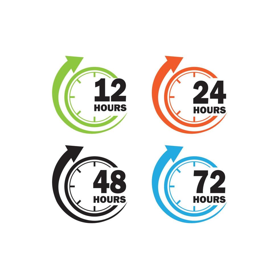 sign of 12, 24, 48 and 72 clock arrow hours logo vector icon illustration design