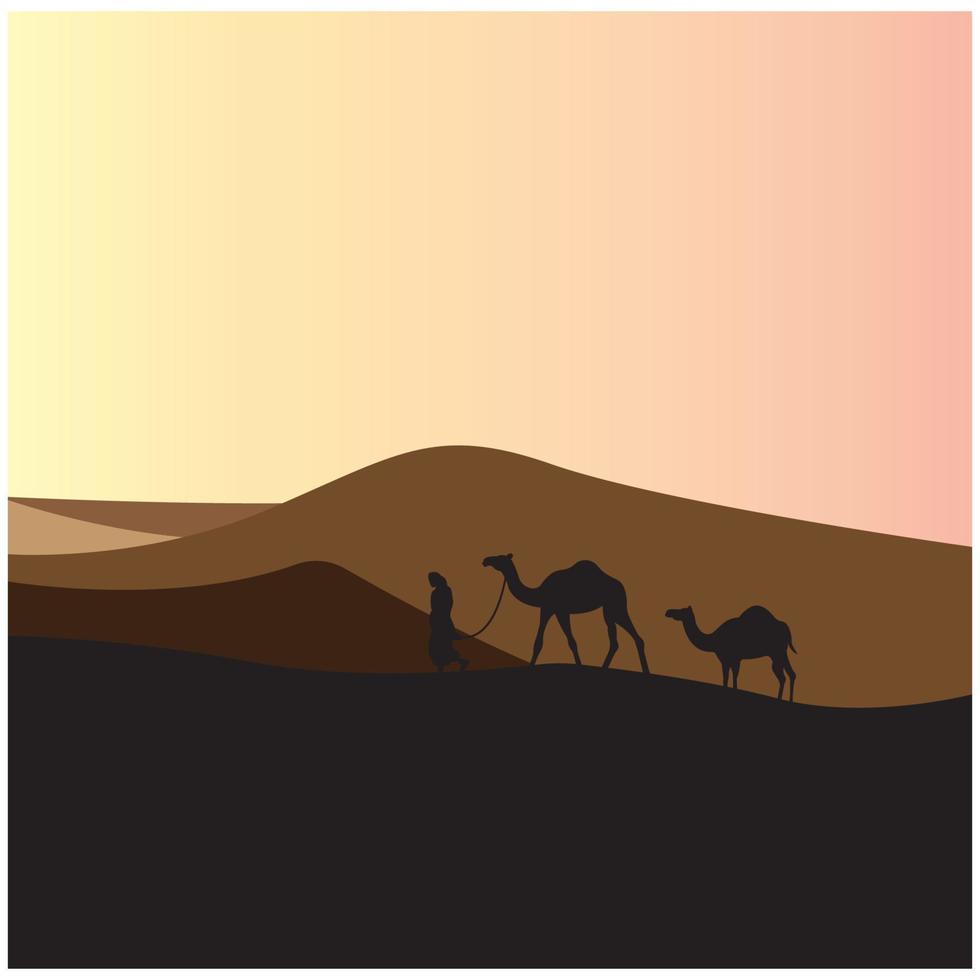 camello con puesta de sol en el desierto, diseño de ilustraciones vectoriales vector