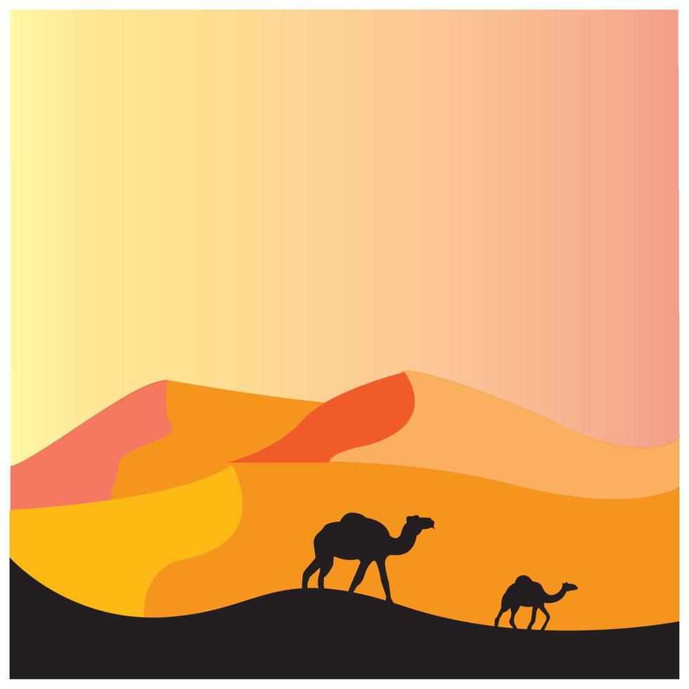camello con puesta de sol en el desierto, diseño de ilustraciones vectoriales vector